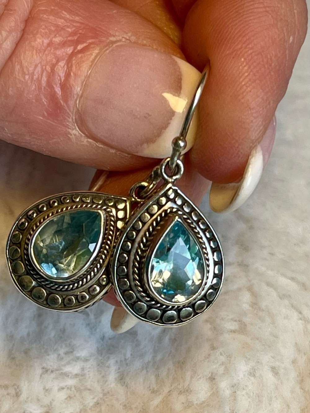 Teardrop Blue Crystal 925 Sterling-Silver Drop Earrings